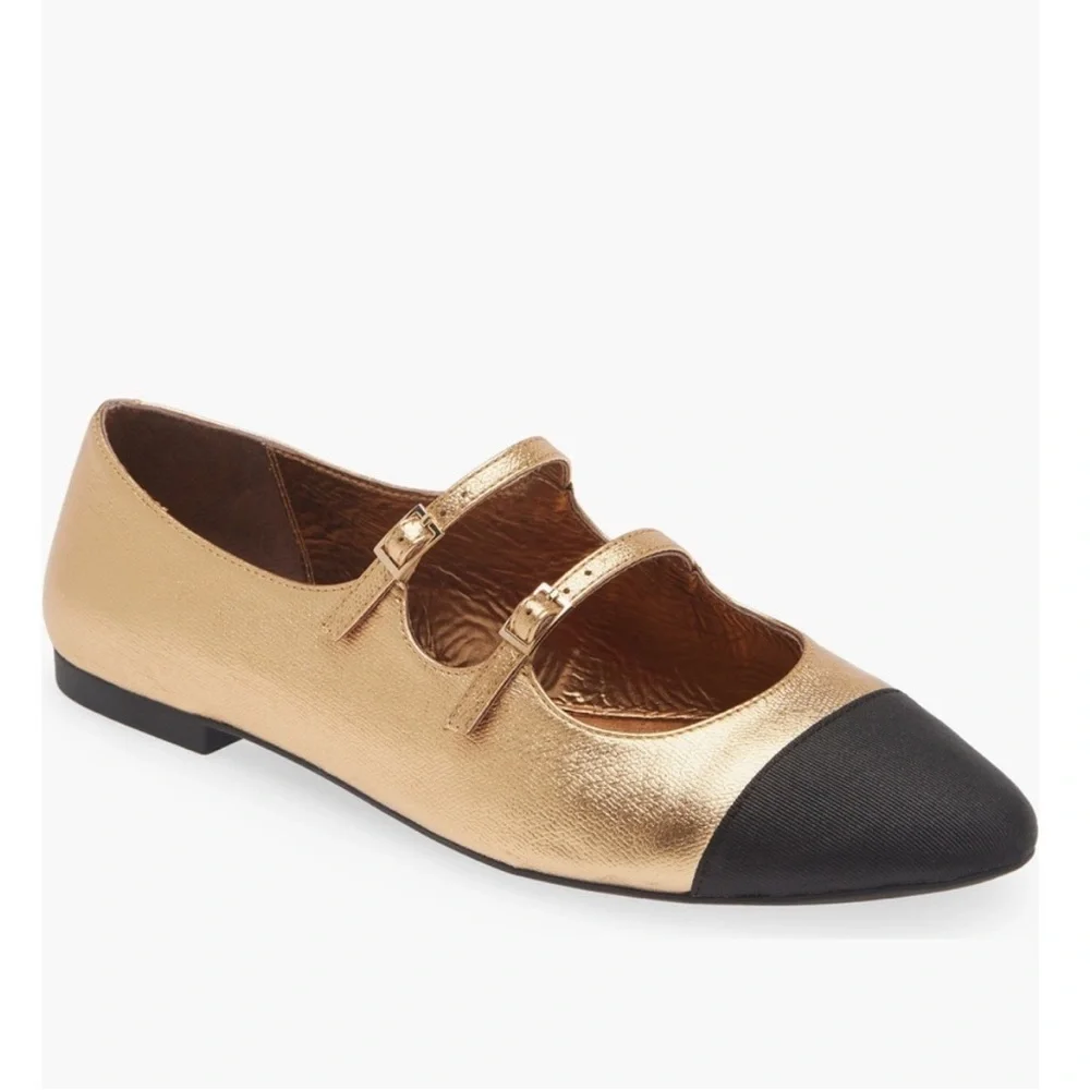 Jeffrey Campbell NEW Satine Double Strap Gold Metallic Mary Jane Flat Size 9.5